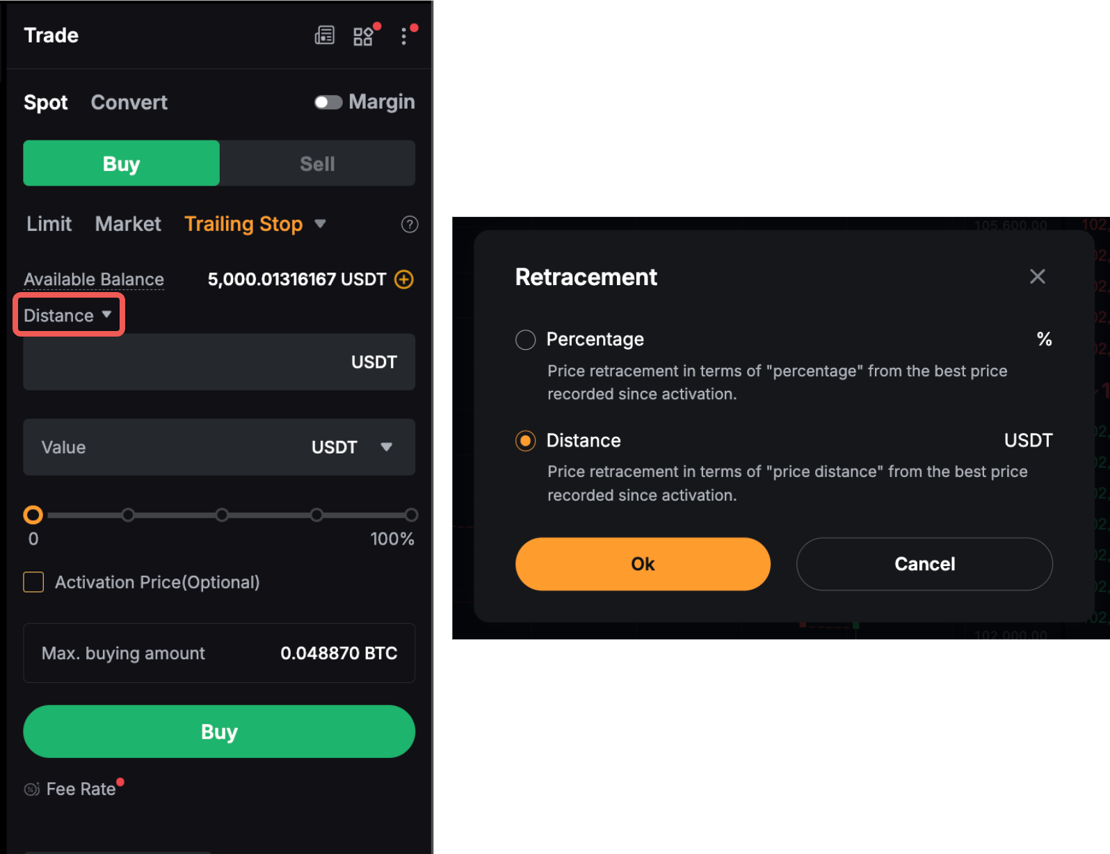 Trailing Stop Order (Spot and Spot Margin Trading)